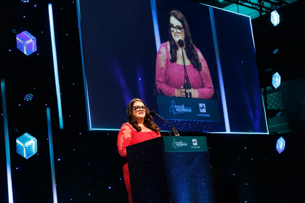 Sarah Austin, Director of britishbusinessexcellenceawards, Speaking at the British Business Excellence Awards. 