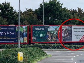 The billboard featuring a ‘sexualised woman' – next to school advert.