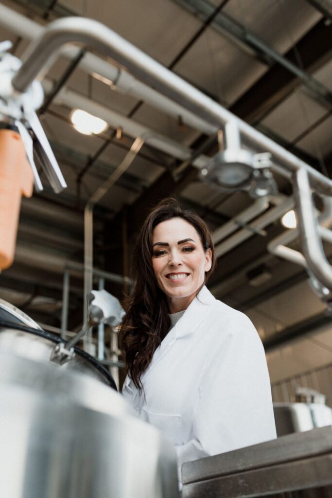 Christine Lewington in one of her yellow pea protein extraction factory. 