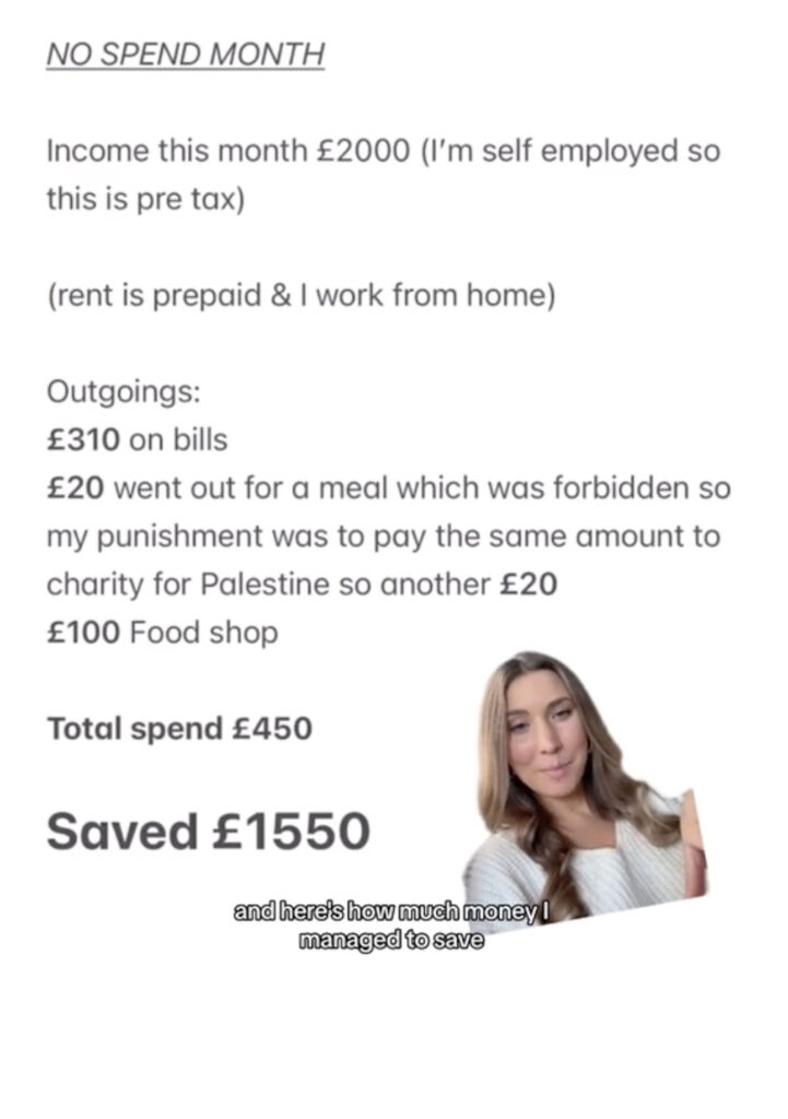 Matilda Relefors is sharing how she saved over £1,500 in November after doing a ‘no spend challenge.