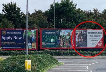 The billboard featuring a ‘sexualised woman' – next to school advert.