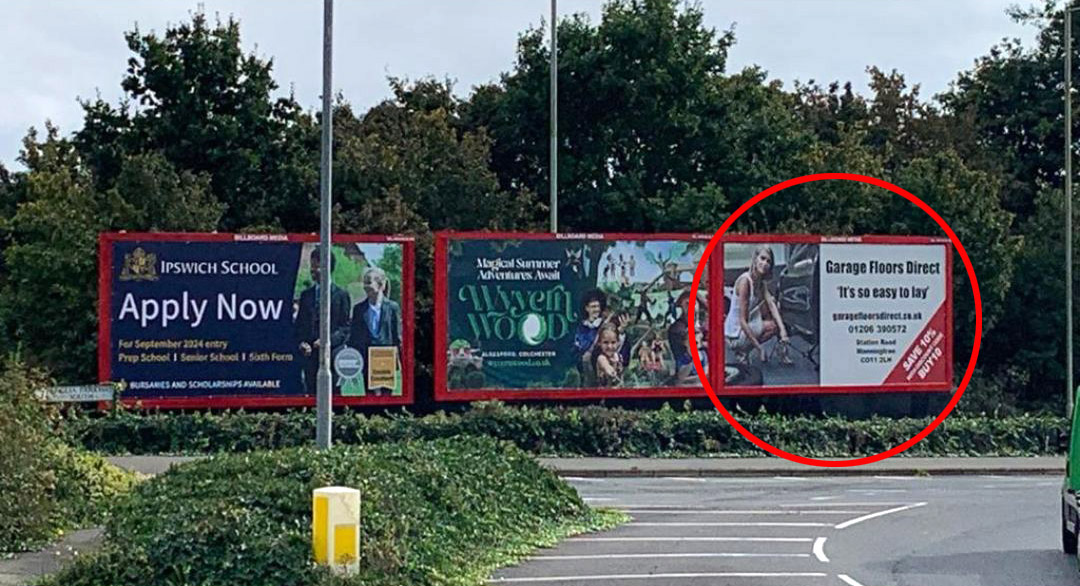 The billboard featuring a ‘sexualised woman' – next to school advert.