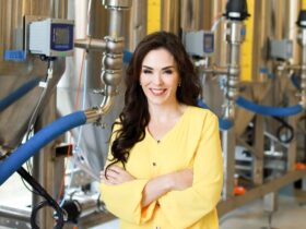 Christine Lewington in one of her yellow pea protein extraction factory.