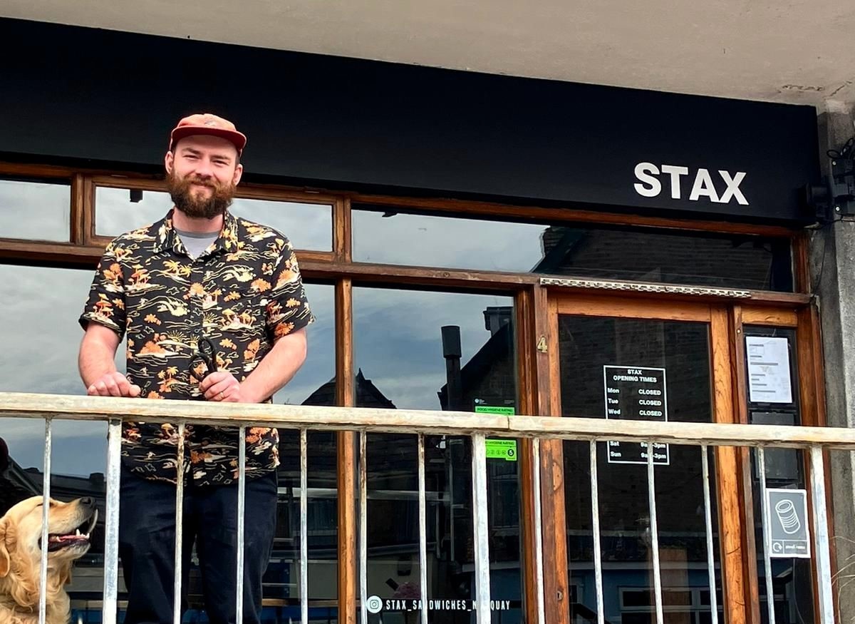 Ex-apprentice of Marco Pierre White, Ben Harrison, opens 'Stax' on Towan Beach, Newquay, combining his passion for food and vinyl music. His creative sandwiches are a hit.