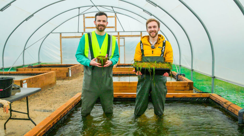 Inventors Sam Rogers and Ed Towler unveil an underwater "lawn mower" to collect seagrass seed pods, helping restore vital marine habitats. Crowdfunding nearly 75% funded.