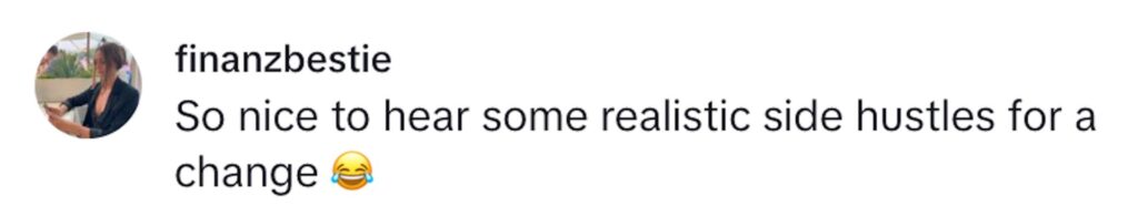 Social media comment on the post of A young woman reveals her top side hustles that helped her earn £28K this year, with tips on how you can cash in too before 2024. Boost your income now!